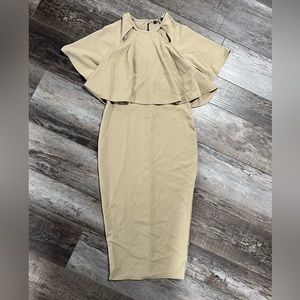Boohoo Maternity S Small Tan Beige Cowl neckline pencil dress